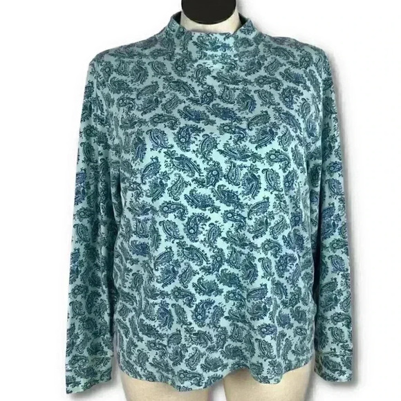 Lands end womens long sleeve top size L blue Paisley mock neck - Picture 9 of 9